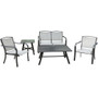 Hanover Foxhill 5 Piece Outdoor Seating Set: 2 Sling Chairs, Sling Loveseat, Slat Coffee Table, 22" Side Table "FOXHILL5PC-GRY"