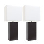 2 Pack Leather Table Lamps W/Espresso Brown/White Shade "LC2000-BWN-2PK"