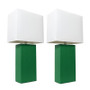 2 Pack Modern Leather Table Lamps W/Green/White Shade - "LC2000-GRN-2PK"