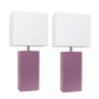 2 Pack Modern Leather Table Lamps W/Purple/White Shades "LC2000-PRP-2PK"