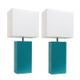 2 Pack Modern Leather Table Lamps W/White Shades, Teal "LC2000-TEL-2PK"