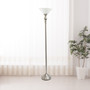 Elegant Designs 1 Light Torchiere Floor Lamp With Marbleized White Glass Shade, Brushed Nickel "LF2001-BSN"