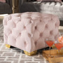 Avara Glam And Luxe Light Pink Velvet Fabric Upholstered Gold Finished Button Tufted Ottoman TSFOT029-Light Pink/Gold-Otto By Baxton Studio