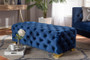Avara Glam And Luxe Royal Blue Velvet Fabric Upholstered Gold Finished Button Tufted Bench Ottoman TSFOT028-Dark Royal Blue/Gold-Otto By Baxton Studio