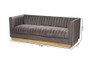 Aveline Glam And Luxe Grey Velvet Fabric Upholstered Brushed Gold Finished Sofa TSF-BAX66113-Grey/Gold-SF By Baxton Studio