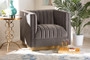 Aveline Glam And Luxe Grey Velvet Fabric Upholstered Brushed Gold Finished Armchair TSF-BAX66111-Grey/Gold-CC By Baxton Studio