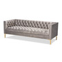 Zanetta Glam And Luxe Gray Velvet Upholstered Gold Finished Sofa TSF-7723-Grey/Gold-SF By Baxton Studio