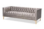 Zanetta Glam And Luxe Gray Velvet Upholstered Gold Finished Sofa TSF-7723-Grey/Gold-SF By Baxton Studio
