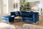 Giselle Glam And Luxe Navy Blue Velvet Fabric Upholstered Mirrored Gold Finished Left Facing Sectional Sofa With Chaise TSF-6636-Navy Blue/Gold-LFC By Baxton Studio