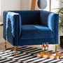 Seraphin Glam And Luxe Navy Blue Velvet Fabric Upholstered Gold Finished Armchair TSF-6625-Navy/Gold-CC By Baxton Studio