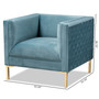 Seraphin Glam And Luxe Light Blue Velvet Fabric Upholstered Gold Finished Armchair TSF-6625-Light Blue/Gold-CC By Baxton Studio
