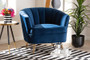 Emeline Glam And Luxe Navy Blue Velvet Fabric Upholstered Brushed Gold Finished Accent Chair TSF-66161-Navy/Gold-CC By Baxton Studio