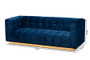 Loreto Glam And Luxe Navy Blue Velvet Fabric Upholstered Brushed Gold Finished Sofa TSF-5506-Navy/Gold-SF By Baxton Studio