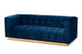 Loreto Glam And Luxe Navy Blue Velvet Fabric Upholstered Brushed Gold Finished Sofa TSF-5506-Navy/Gold-SF By Baxton Studio