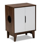 Romy Mid-Century Modern Two-Tone Walnut Brown And White Finished 2-Door Wood Cat Litter Box Cover House SECHC15001WI-Columbia/White-Cat House By Baxton Studio