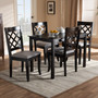 Verner Modern And Contemporary Grey Fabric Upholstered Espresso Brown Finished 5-Piece Wood Dining Set RH330C-Grey/Dark Brown-5PC Dining Set By Baxton Studio