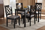 Verner Modern And Contemporary Grey Fabric Upholstered Espresso Brown Finished 5-Piece Wood Dining Set RH330C-Grey/Dark Brown-5PC Dining Set By Baxton Studio