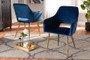 Germaine Glam and Luxe Navy Blue Velvet Fabric Upholstered Gold Finished 2-Piece Metal Dining Chair Set DC144-Navy Blue Velvet/Gold-DC By Baxton Studio