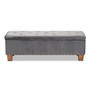 Hannah Modern and Contemporary Grey Velvet Fabric Upholstered Button-Tufted Storage Ottoman Bench BBT3136-Grey Velvet/Walnut-Otto By Baxton Studio
