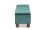 Hannah Modern and Contemporary Teal Blue Velvet Fabric Upholstered Button-Tufted Storage Ottoman Bench BBT3136-Teal Velvet/Walnut-Otto By Baxton Studio
