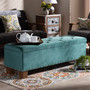 Hannah Modern and Contemporary Teal Blue Velvet Fabric Upholstered Button-Tufted Storage Ottoman Bench BBT3136-Teal Velvet/Walnut-Otto By Baxton Studio