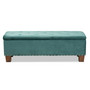 Hannah Modern and Contemporary Teal Blue Velvet Fabric Upholstered Button-Tufted Storage Ottoman Bench BBT3136-Teal Velvet/Walnut-Otto By Baxton Studio