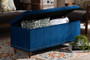 Kaylee Modern and Contemporary Navy Blue Velvet Fabric Upholstered Button-Tufted Storage Ottoman Bench BBT3137-Navy Velvet/Walnut-Otto By Baxton Studio