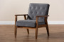 Sorrento Mid-century Modern Grey Velvet Fabric Upholstered Walnut Finished Wooden Lounge Chair BBT8013-Grey Velvet/Walnut-CC By Baxton Studio