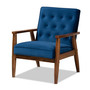 Sorrento Mid-century Modern Navy Blue Velvet Fabric Upholstered Walnut Finished Wooden Lounge Chair BBT8013-Navy Velvet/Walnut-CC By Baxton Studio