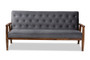 Sorrento Mid-century Modern Grey Velvet Fabric Upholstered Walnut Finished Wooden 3-seater Sofa BBT8013-Grey Velvet/Walnut-SF By Baxton Studio