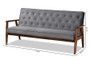 Sorrento Mid-century Modern Grey Velvet Fabric Upholstered Walnut Finished Wooden 3-seater Sofa BBT8013-Grey Velvet/Walnut-SF By Baxton Studio