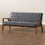 Sorrento Mid-century Modern Grey Velvet Fabric Upholstered Walnut Finished Wooden 3-seater Sofa BBT8013-Grey Velvet/Walnut-SF By Baxton Studio