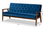 Sorrento Mid-century Modern Navy Blue Velvet Fabric Upholstered Walnut Finished Wooden 3-seater Sofa BBT8013-Navy Velvet/Walnut-SF By Baxton Studio