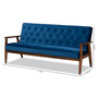 Sorrento Mid-century Modern Navy Blue Velvet Fabric Upholstered Walnut Finished Wooden 3-seater Sofa BBT8013-Navy Velvet/Walnut-SF By Baxton Studio