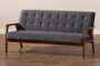 Asta Mid-Century Modern Grey Velvet Fabric Upholstered Walnut Finished Wood Sofa TOGO-Grey Velvet/Walnut-SF By Baxton Studio