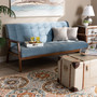 Asta Mid-Century Modern Light Blue Velvet Fabric Upholstered Walnut Finished Wood Sofa TOGO-Light Blue Velvet/Walnut-SF By Baxton Studio