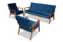 Sorrento Mid-century Modern Navy Blue Velvet Fabric Upholstered Walnut Finished 3-Piece Wooden Living Room Set BBT8013-Navy Velvet/Walnut-3PC Set By Baxton Studio