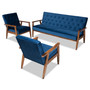 Sorrento Mid-century Modern Navy Blue Velvet Fabric Upholstered Walnut Finished 3-Piece Wooden Living Room Set BBT8013-Navy Velvet/Walnut-3PC Set By Baxton Studio