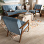 Asta Mid-Century Modern Light Blue Velvet Fabric Upholstered Walnut Finished Wood 3-Piece Living Room Set TOGO-Light Blue Velvet/Walnut-3PC SF Set By Baxton Studio