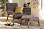 Naeva Mid-Century Modern Grey Fabric Upholstered Walnut Finished Wood 2-Piece Armchair and Footstool Set BBT8040-Grey/Walnut-2PC Set By Baxton Studio