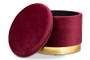 Marisa Glam and Luxe Red Velvet Fabric Upholstered Gold Finished Storage Ottoman JY19A221-Red/Gold-Otto By Baxton Studio