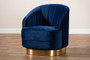 Fiore Glam and Luxe Royal Blue Velvet Fabric Upholstered Brushed Gold Finished Swivel Accent Chair TSF-6642-Royal Blue/Gold-CC By Baxton Studio