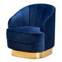 Fiore Glam and Luxe Royal Blue Velvet Fabric Upholstered Brushed Gold Finished Swivel Accent Chair TSF-6642-Royal Blue/Gold-CC By Baxton Studio