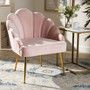 Cinzia Glam and Luxe Light Pink Velvet Fabric Upholstered Gold Finished Seashell Shaped Accent Chair TSF-6665-Light Pink/Gold-CC By Baxton Studio