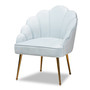 Cinzia Glam and Luxe Light Blue Velvet Fabric Upholstered Gold Finished Seashell Shaped Accent Chair TSF-6665-Light Blue/Gold-CC By Baxton Studio