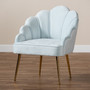 Cinzia Glam and Luxe Light Blue Velvet Fabric Upholstered Gold Finished Seashell Shaped Accent Chair TSF-6665-Light Blue/Gold-CC By Baxton Studio