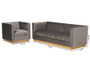 Aveline Glam and Luxe Grey Velvet Fabric Upholstered Brushed Gold Finished 2-Piece Living Room Set TSF-BAX66113-Grey/Gold-2PC Set By Baxton Studio