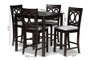 Lenoir Modern And Contemporary Gray Fabric Upholstered Espresso Brown Finished 5-Piece Wood Pub Set RH315P-Grey/Dark Brown-5PC Pub Set By Baxton Studio