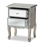 Leonie Modern Transitional French Brushed Silver Finished Wood and Mirrored Glass 2-Drawer Nightstand JY18A035-Silver-NS By Baxton Studio