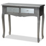 Leonie Modern Transitional French Brushed Silver Finished Wood and Mirrored Glass 2-Drawer Console Table YA2-Silver-Console By Baxton Studio